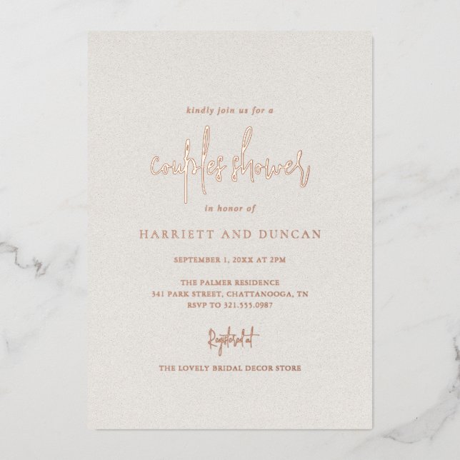 Timeless Neutral Beige Elegant Wedding Foil Invitation (Front)