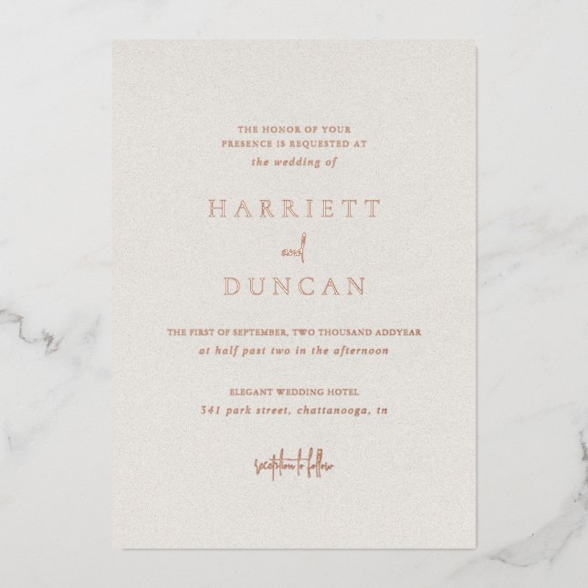Timeless Neutral Beige Elegant Wedding Foil Invitation (Front)