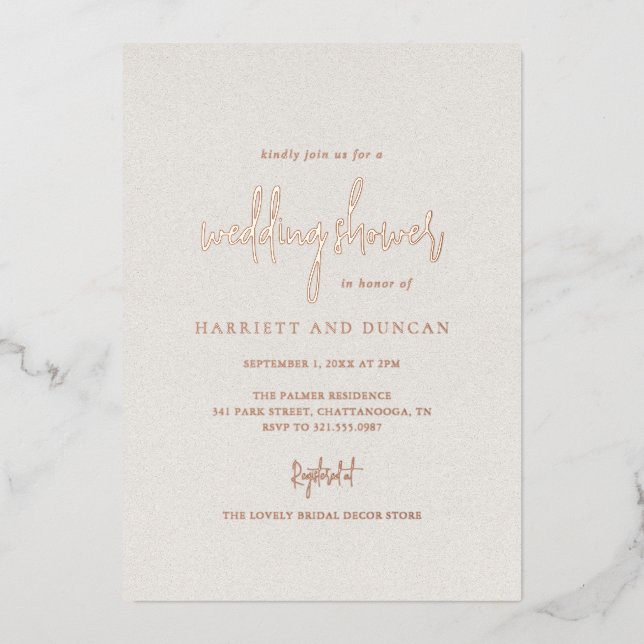 Timeless Neutral Beige Elegant Wedding Shower Foil Invitation (Front)