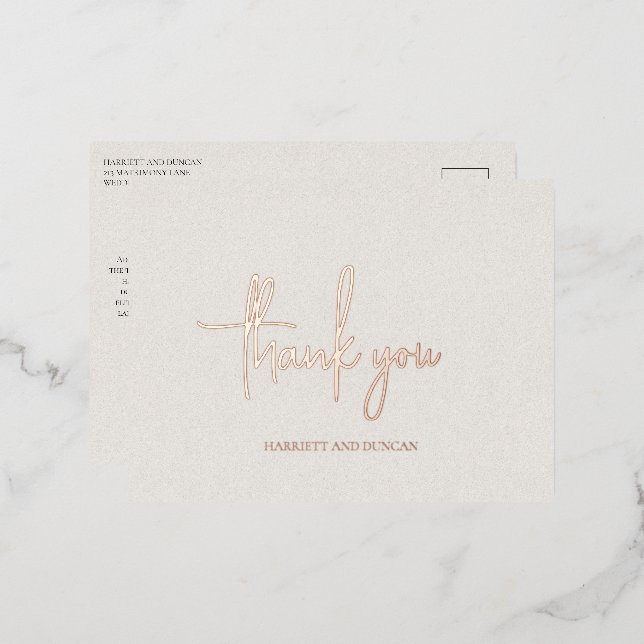 Timeless Neutral Beige Elegant Wedding Thank You Foil Invitation Postcard (Front/Back)