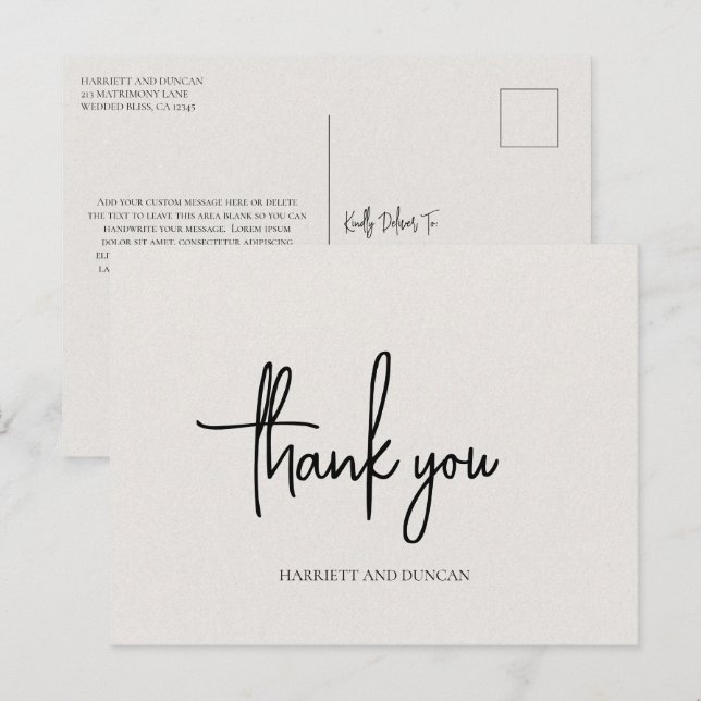 Timeless Neutral Beige Elegant Wedding Thank You Postcard (Front/Back)