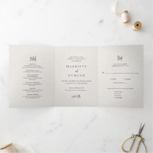 Timeless Neutral Beige Elegant Wedding Tri-Fold Invitation