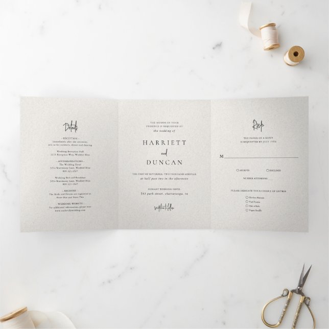 Timeless Neutral Beige Elegant Wedding Tri-Fold Invitation (Inside)