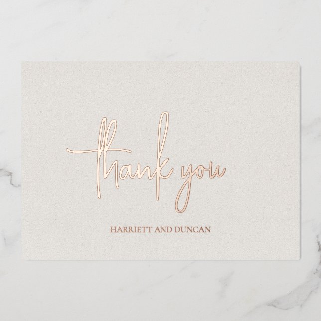 Timeless Neutral Beige Wedding Foil Thank You Card (Front)
