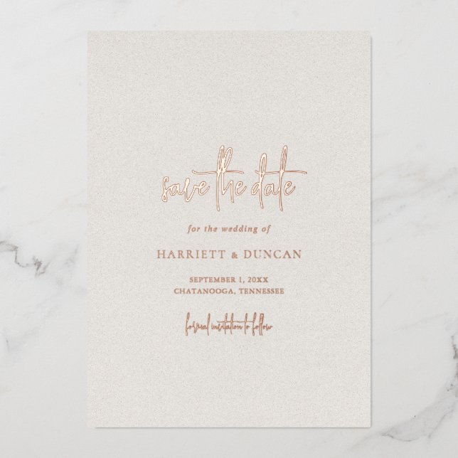 Timeless Neutral Beige Wedding Save the Date Foil Invitation (Front)
