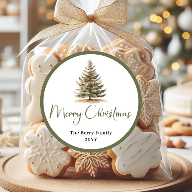 Timeless Neutral Christmas Personalized Family  Classic Round Sticker (Timeless Neutral Christmas Personalized Family Stickers)