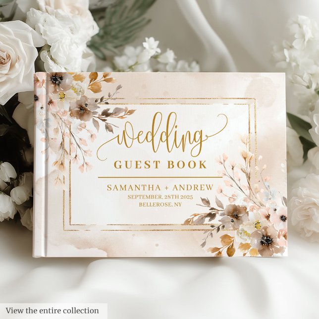 Timeless Neutral Gold Floral Wedding Guest Book (Timeless Neutral Gold Floral Wedding Guest Book)
