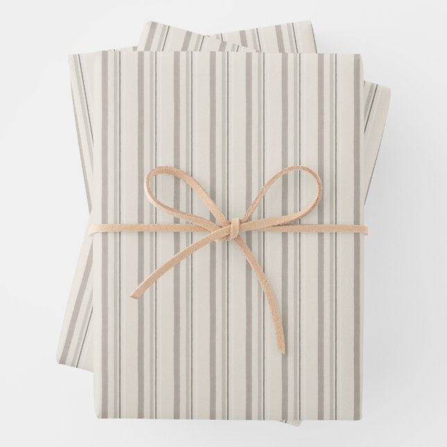 Timeless Neutral Tailored Stripe Pattern Wrapping Paper Sheets (In situ)