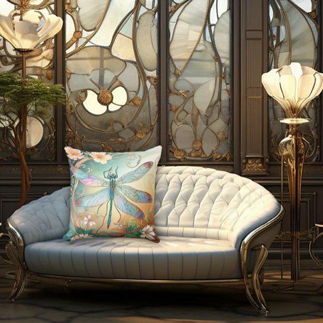 Timeless Nouveau Graceful Dragonfly Throw Pillow (Creator Uploaded)
