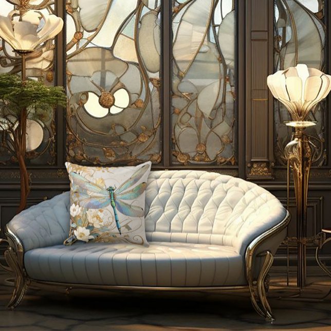 Timeless Nouveau Graceful Dragonfly Throw Pillow (Creator Uploaded)