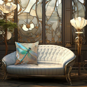 Timeless Nouveau Graceful Dragonfly Throw Pillow