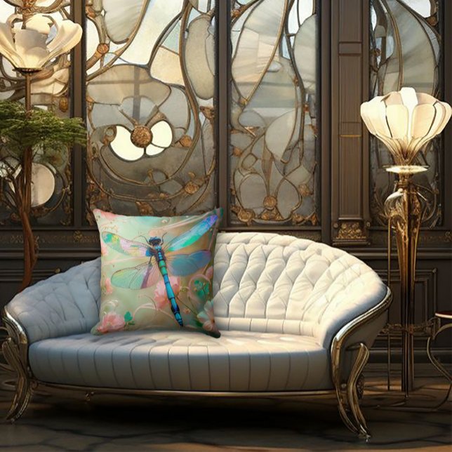 Timeless Nouveau Graceful Dragonfly Throw Pillow (Creator Uploaded)