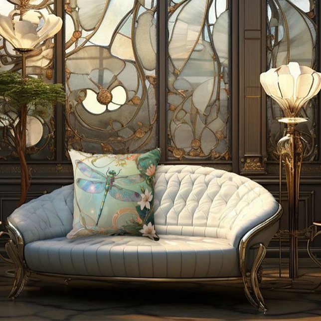 Timeless Nouveau Graceful Dragonfly Throw Pillow (Creator Uploaded)