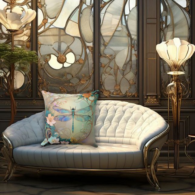 Timeless Nouveau Graceful Dragonfly Throw Pillow (Creator Uploaded)