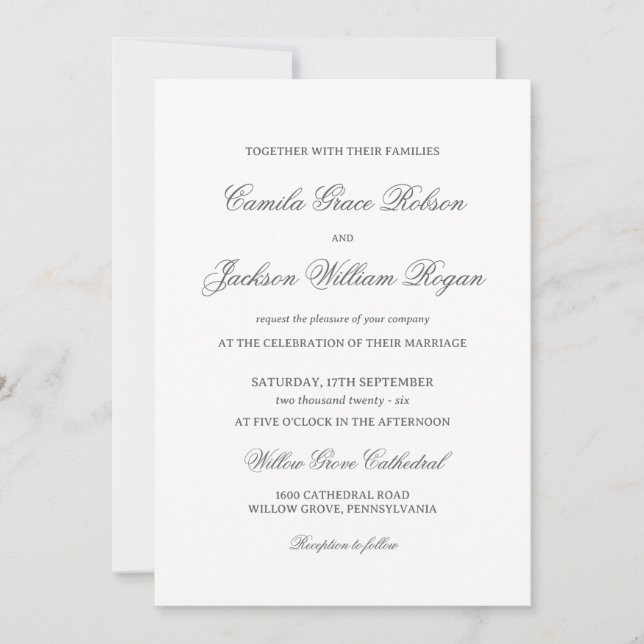 Timeless Old Money Black and White Wedding Invitat Invitation (Front)