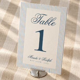 Timeless Old Money Blue Stripe Wedding Table Number