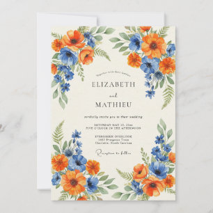 Timeless Orange Cobalt Poppy Wedding Invitation