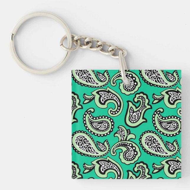 Timeless Paisley on Green  Background Keychain (Front)