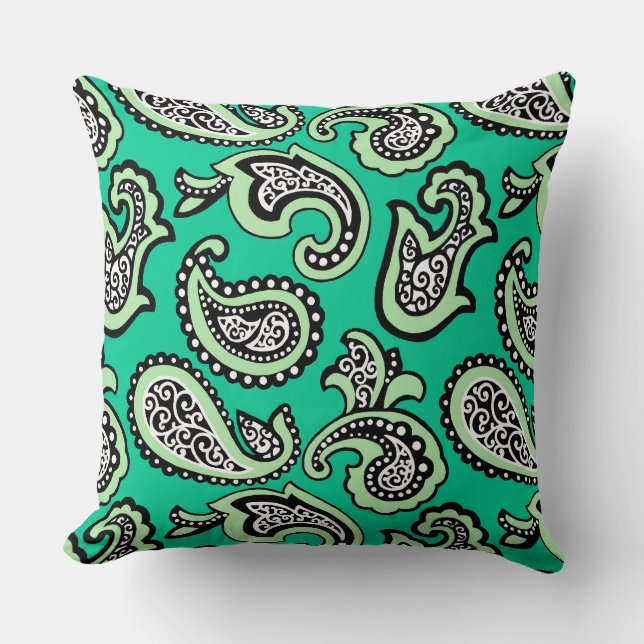 Timeless Paisley on Green Background Throw Pillow (Front)
