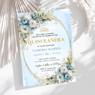 Timeless Pastel Blue Gold Eucalyptus Quince Invite