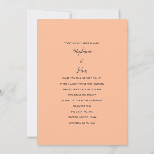 Timeless Peach Fuzz Grey Simple Minimalist Wedding Invitation