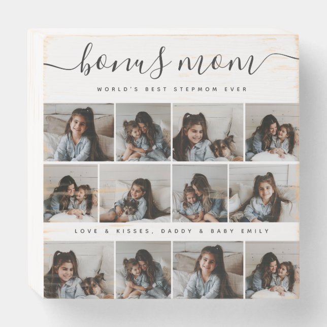 Timeless Photo Collage White & Grey Mothers Day Wooden Box Sign (Front Horizontal)