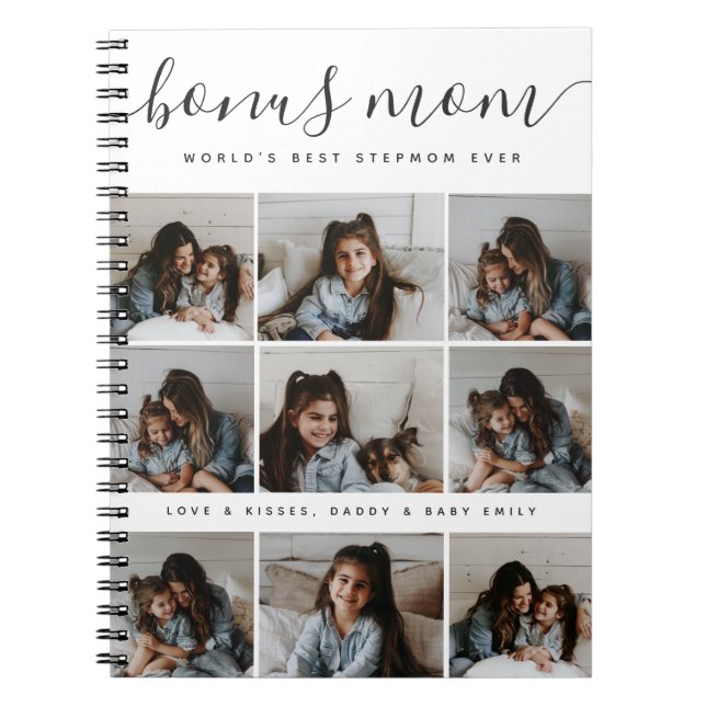 Timeless Photo Collage White Stepmom Mothers Day Notebook (Front)