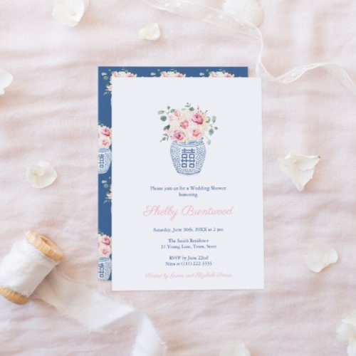 Timeless Pink and Chinoiserie Blue Wedding Shower Invitation
