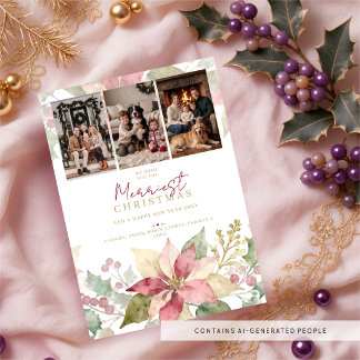 Timeless Poinsettia Christmas Photo Collage TMF26 Holiday Card