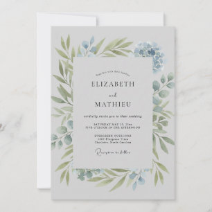 Timeless Powder Azure Leafy Wedding Invitation