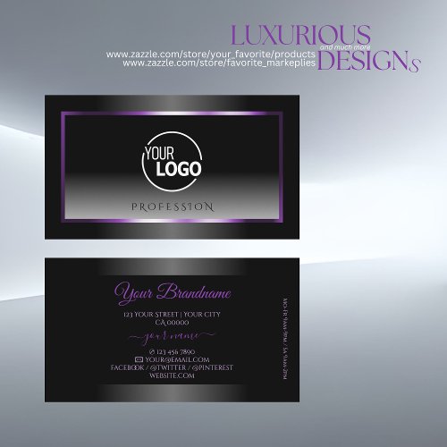 Timeless Purple Black White Gradient and Logo Business Card