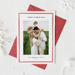 Timeless Red Double Border Photo Christmas Holiday Card
