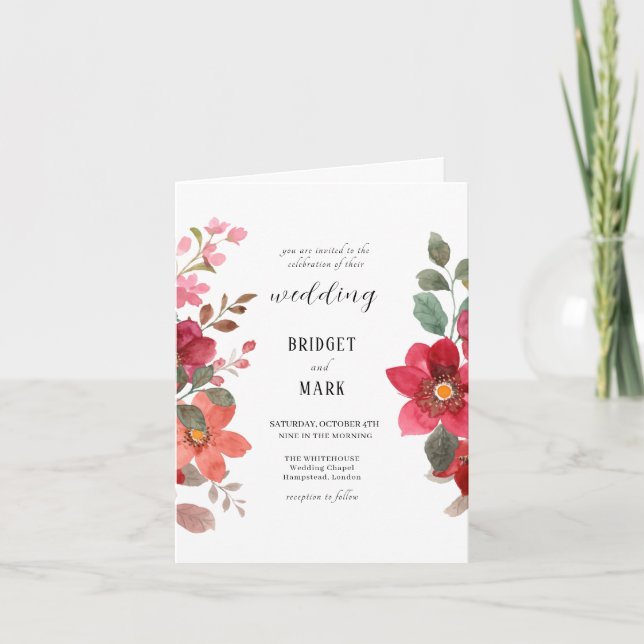 Timeless Red Flower Wedding Invitation (Front)