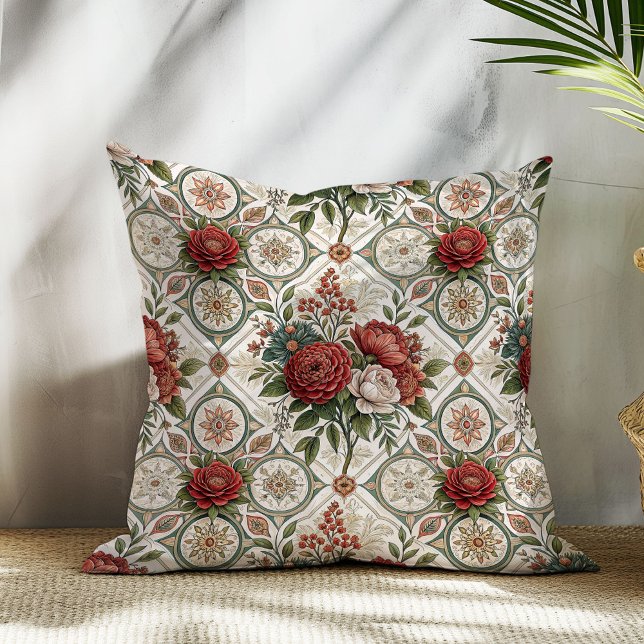 Timeless Red Roses Pillow Distressed Tile Pattern (Timeless Red Roses Pillow Distressed Tile Pattern)