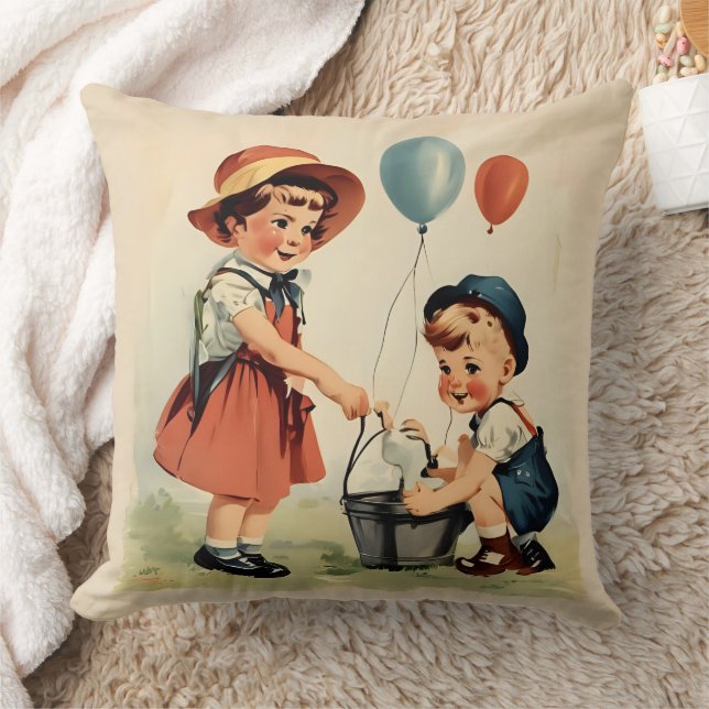 Timeless Retro Kids Throw Pillow (Blanket)