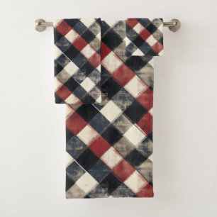 Timeless Retro Navy and Red Plaid Pattern  Bath Towel Set