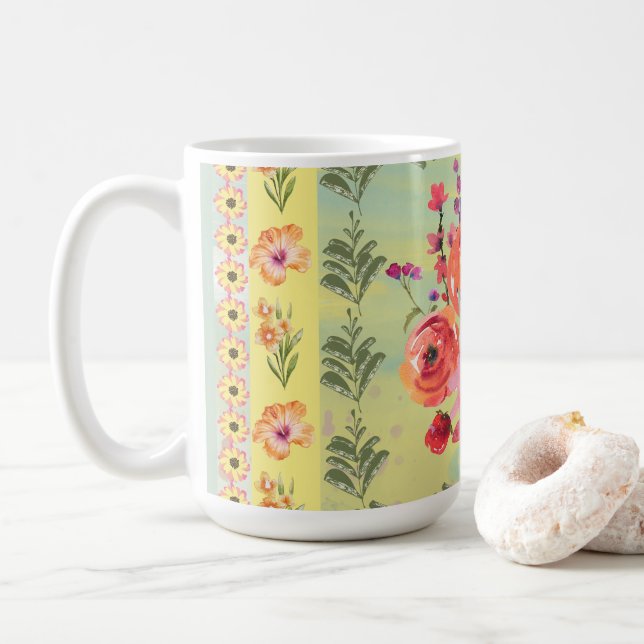 Timeless retro style decorative botanical painting coffee mug (With Donut)