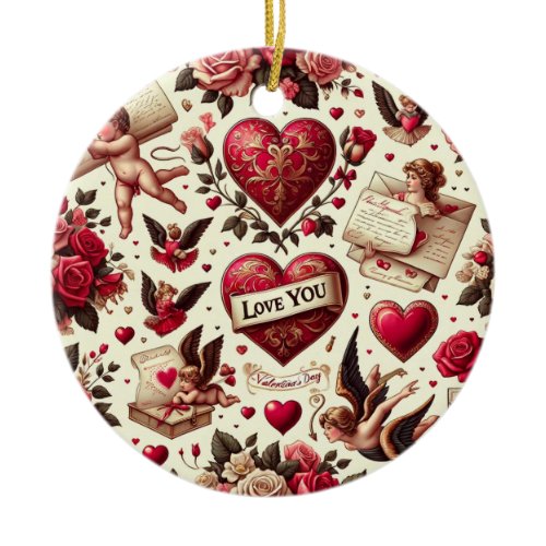 Timeless Romance: A Classic Valentine's Day Patter Ceramic Ornament