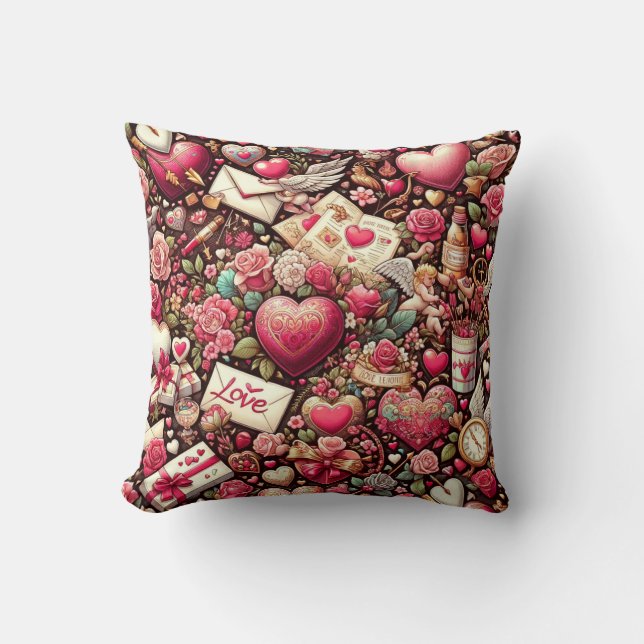 Timeless Romance: A Classic Valentine's Day Patter Throw Pillow (Front)