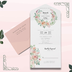 Timeless Romance Floral Wreath Wedding All In One Invitation