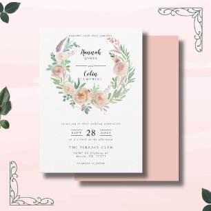 Timeless Romance Floral Wreath Wedding Invitation