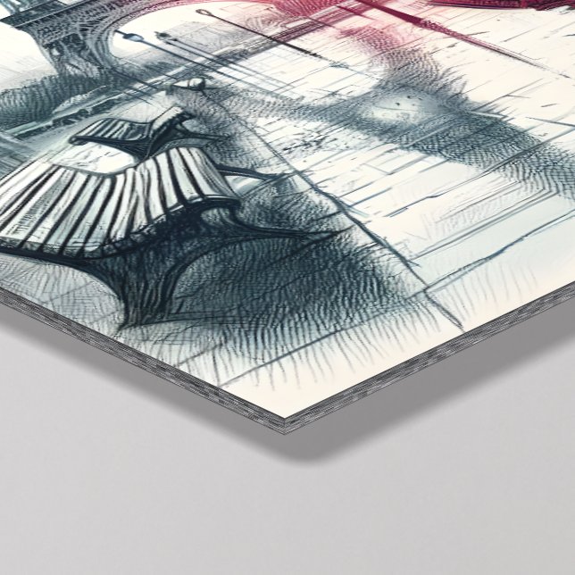Timeless Romance in Parisian Rain Acrylic Photo Tile (Detailed)