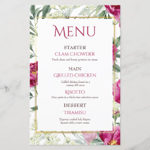 Timeless Romance Pink watercolor Wedding menus