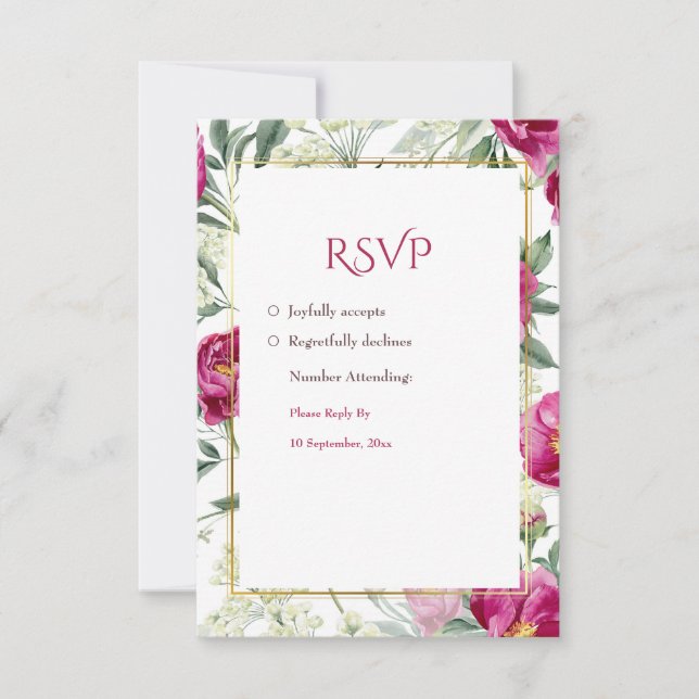 Timeless Romance Pink watercolor Wedding RSVP Card (Front)