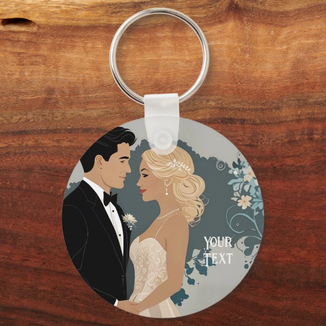 Timeless Romance: Watercolour Bride and Groom Art Keychain (Back)