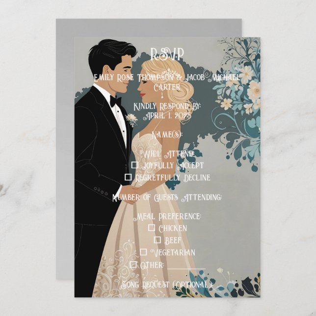 Timeless Romance: Watercolour Bride and Groom  Save The Date (Front/Back)