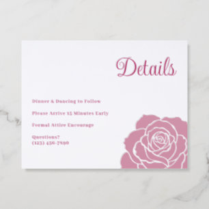 Timeless Rose Bloom Quinceañera Details Letterpress Enclosure Card