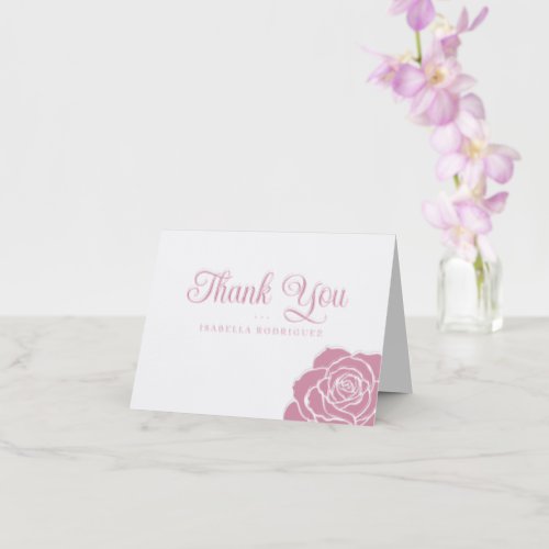 Timeless Rose Bloom Quinceañera Letterpress Thank You Card