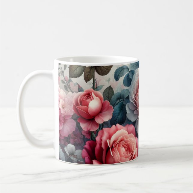 Timeless Rose Floral Charm Coffee Mug (Left)