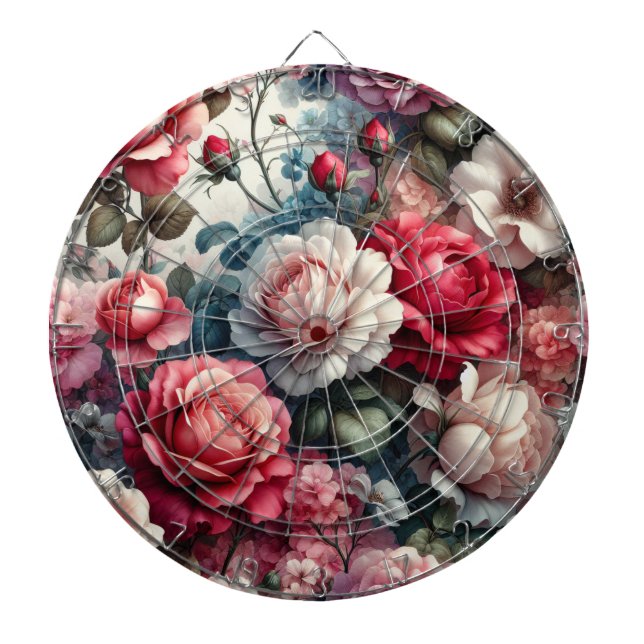 Timeless Rose Floral Charm Dart Board (Front)